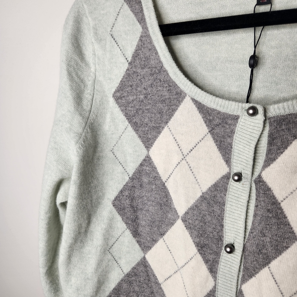 Talbots XL NWT Lambswool Angora Rabbit Hair blend argyle cardigan sweater - Picture 3 of 8